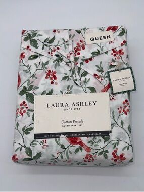 NWT Laura Ashley 4 piece Queen Sheet Set Red Cardinal Cotton Percale Brand New